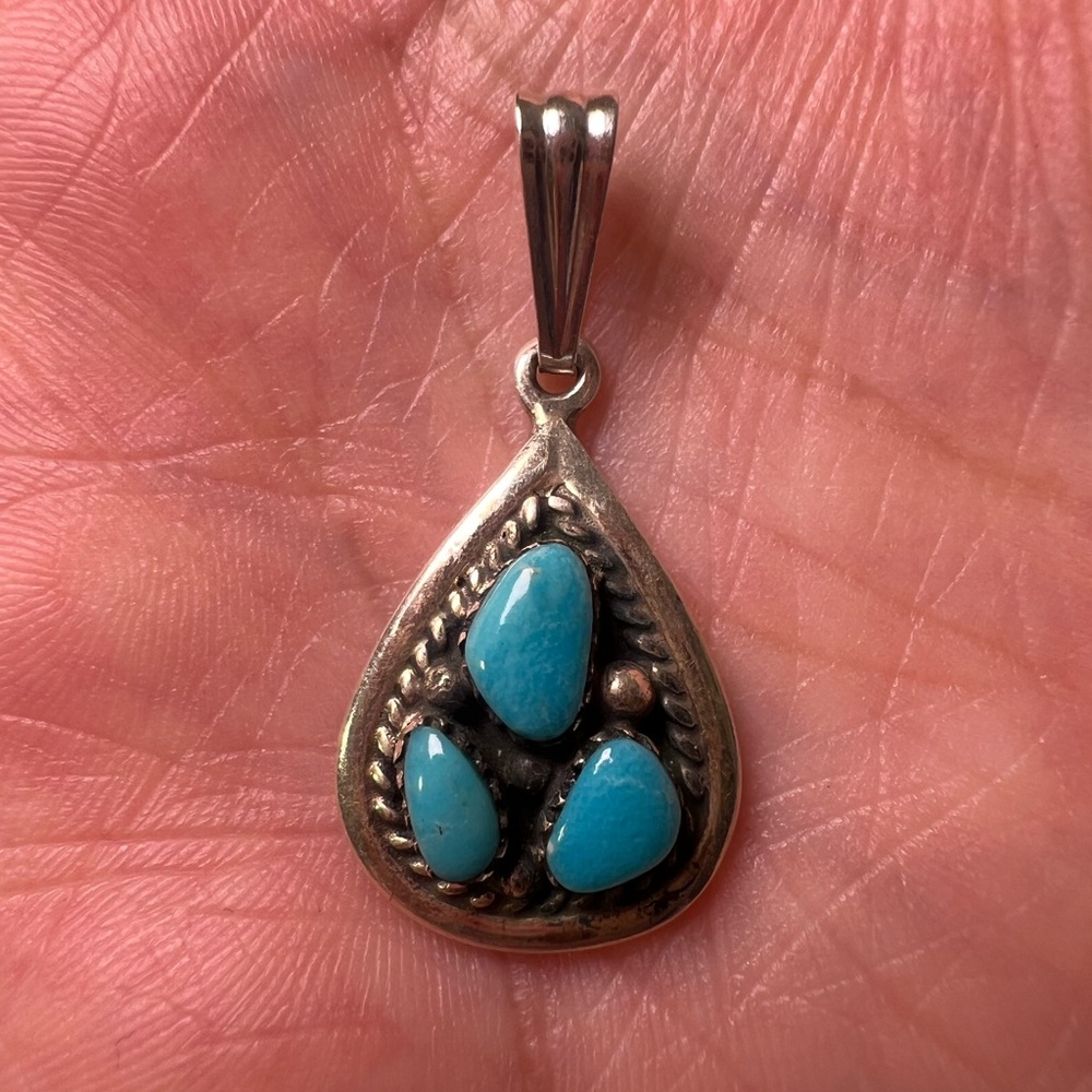 Teardrop 3 Piece Turquoise Sterling Silver 925 Necklace Pendant